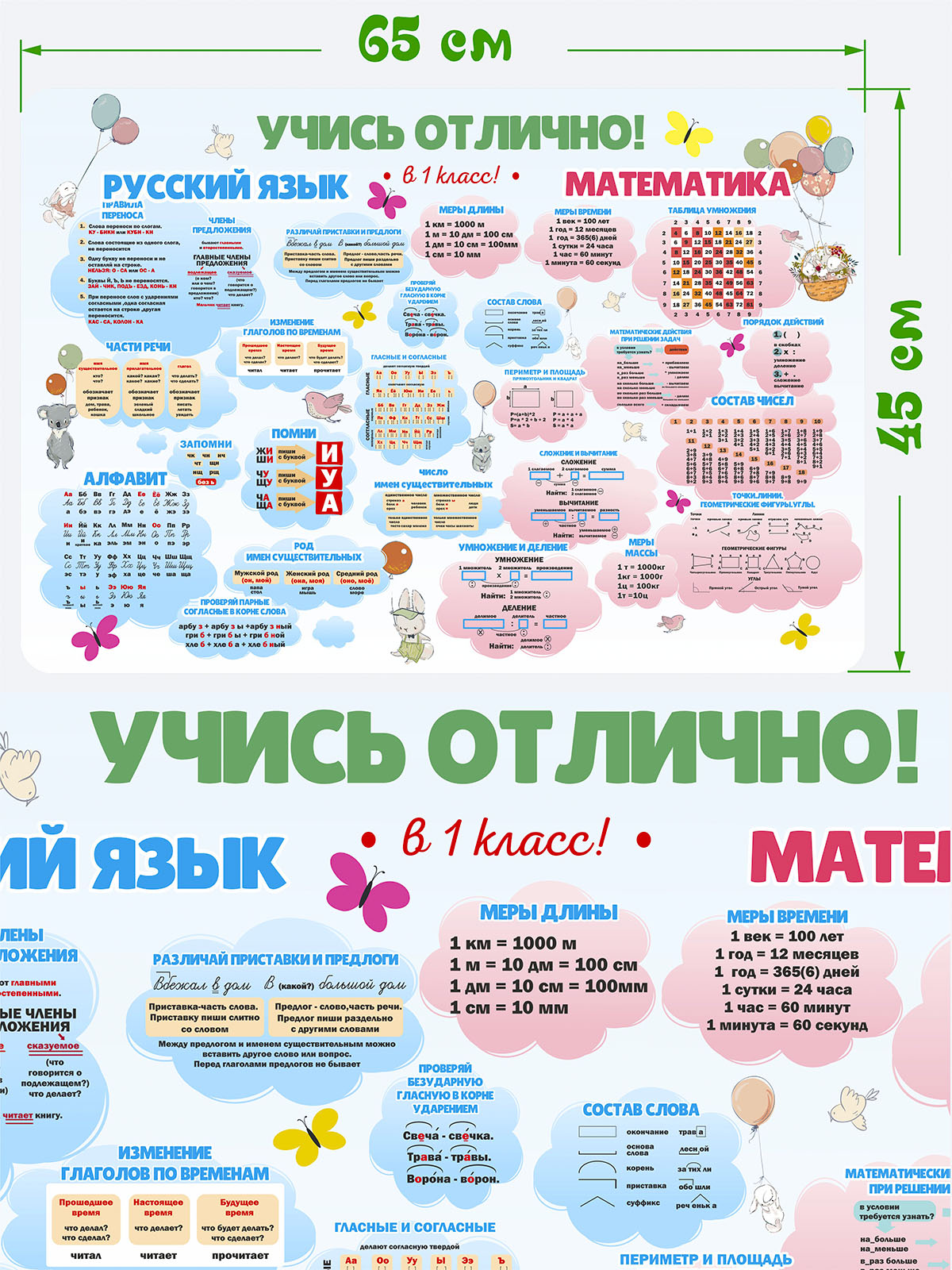 

Наклейка плакат VEROL "Обучение 1 класс" математика и русский язык, Н0039