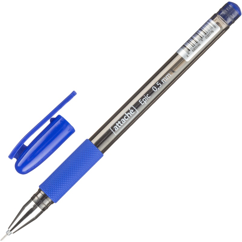 Ручка гелевая Attache Epic 0.5мм, синий, резиновая манжетка, игольчатый наконечник
