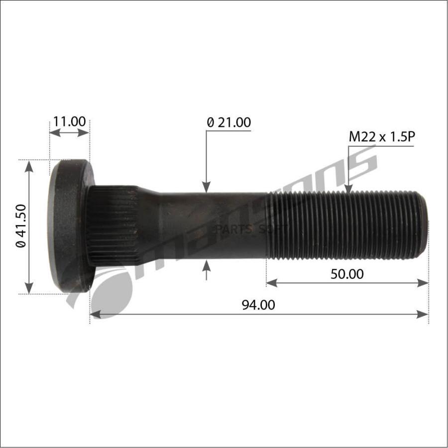 033.200.035Mns Болт Колесный Задн. Со Шлицами M22X1.5/94/50 Daf