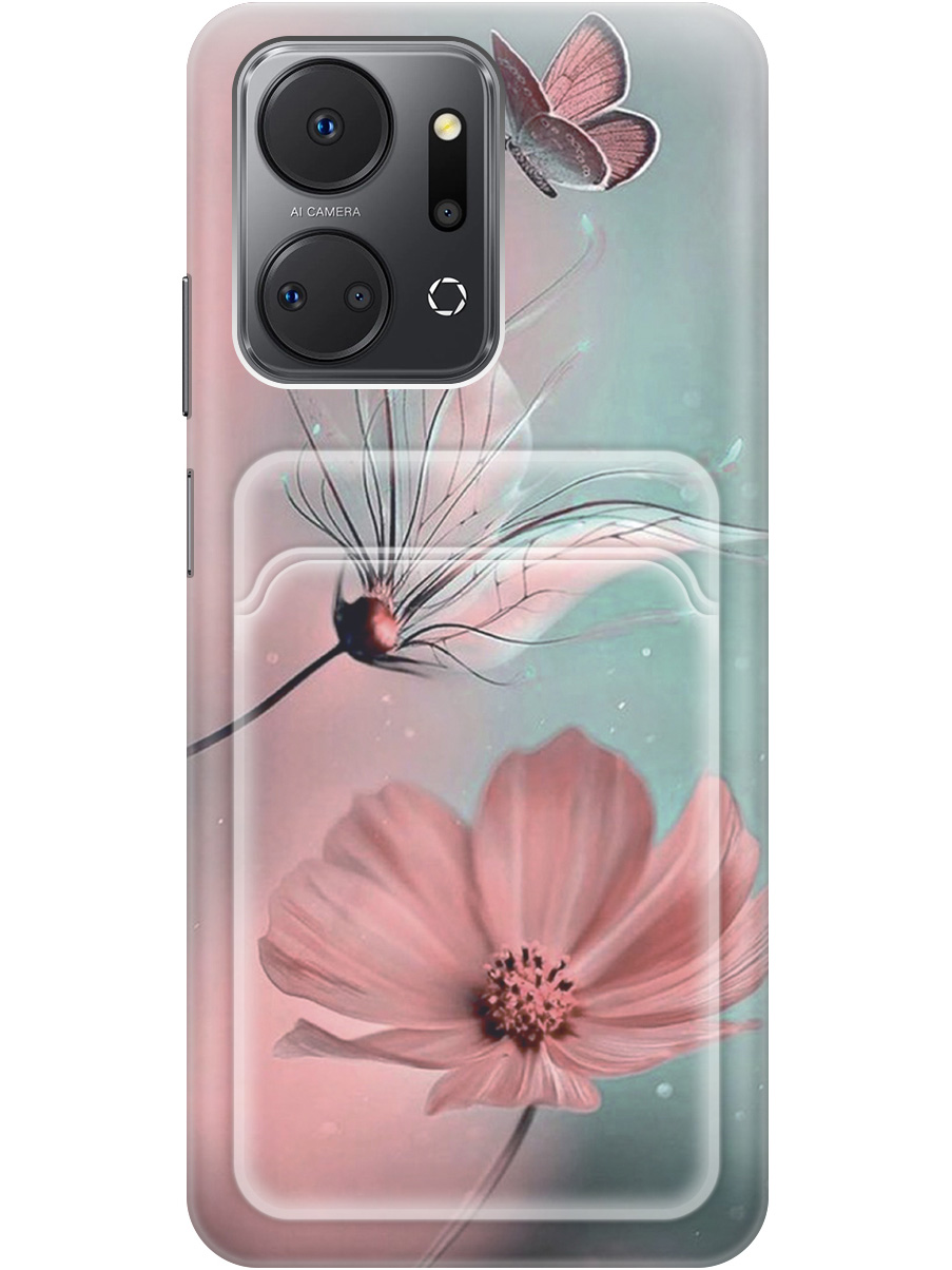 

Силиконовый чехол на Honor X7a с рисунком "Бабочка и цветы", Голубой;розовый;серый, 20011943