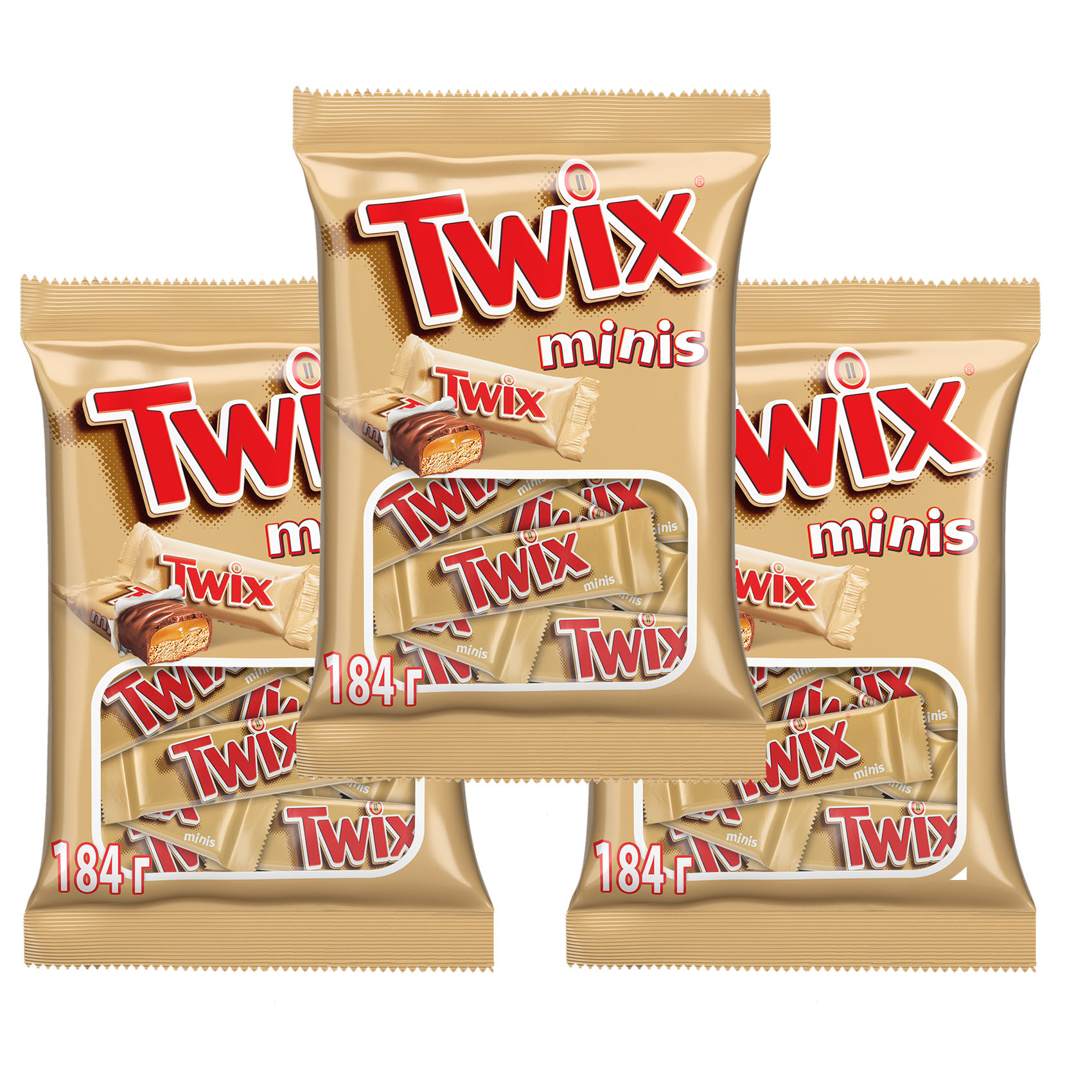 Шоколадные конфеты Twix Minis, Печенье карамель, Пакет, 184 гр*3шт