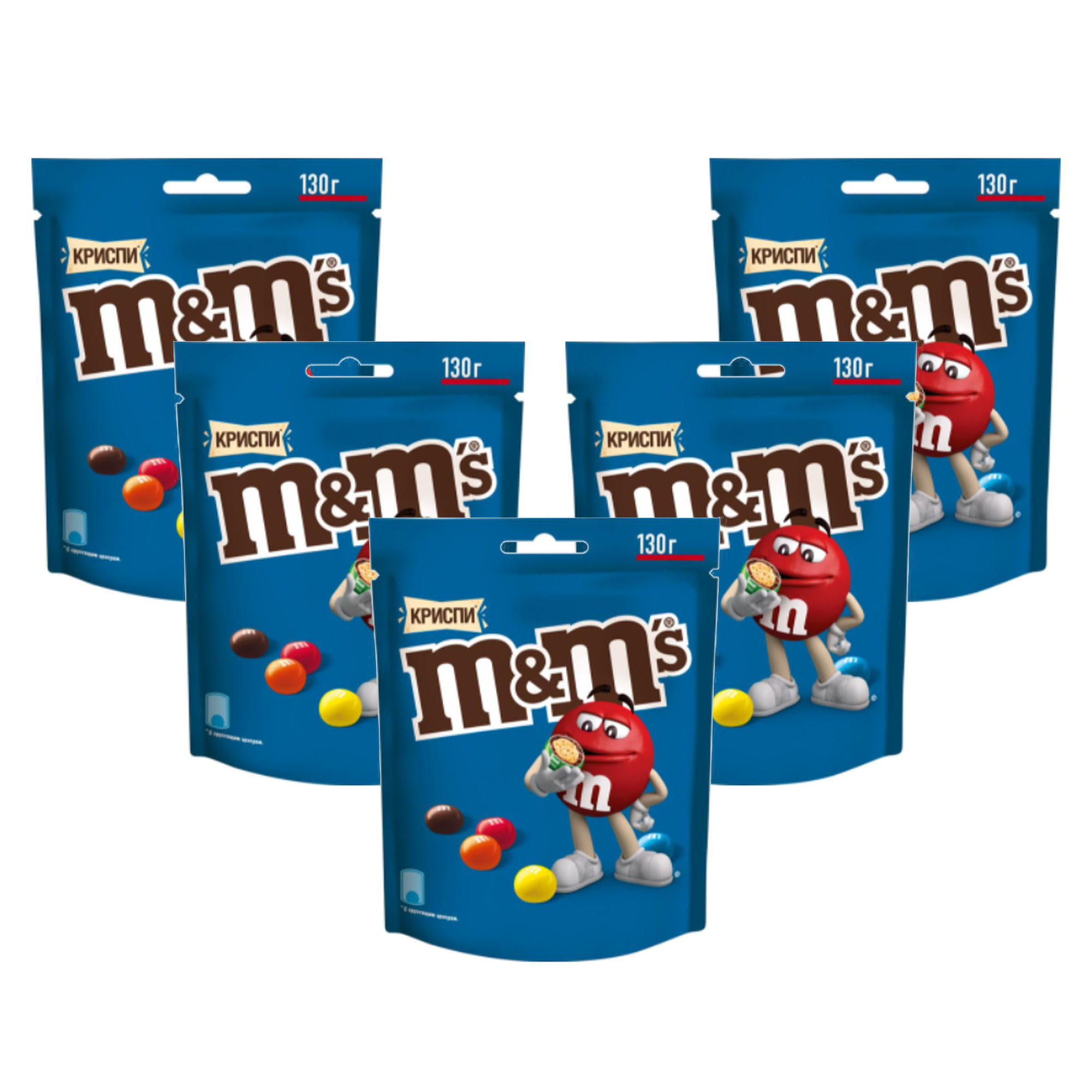 

Конфеты драже M&M's криспи, Шоколад, Зип-пакето, 130гр * 5шт., Криспи
