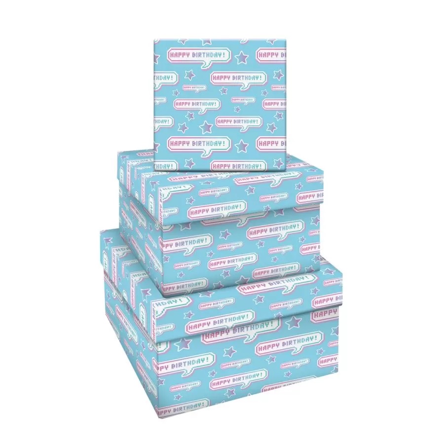 

Набор квадратныx коробок 3в1, MESHU Happy Birthday, (19,5x19,5x11-15,5x15,5x9см)