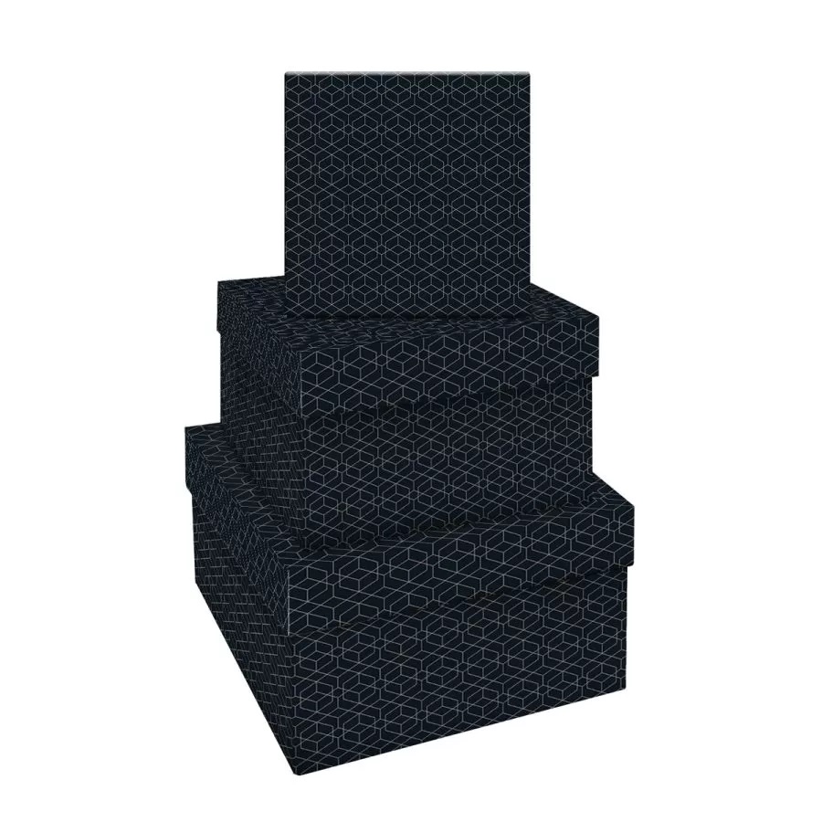 

Набор квадратныx коробок 3в1, MESHU Pattern on black, (19,5x19,5x11-15,5x15,5x9см)