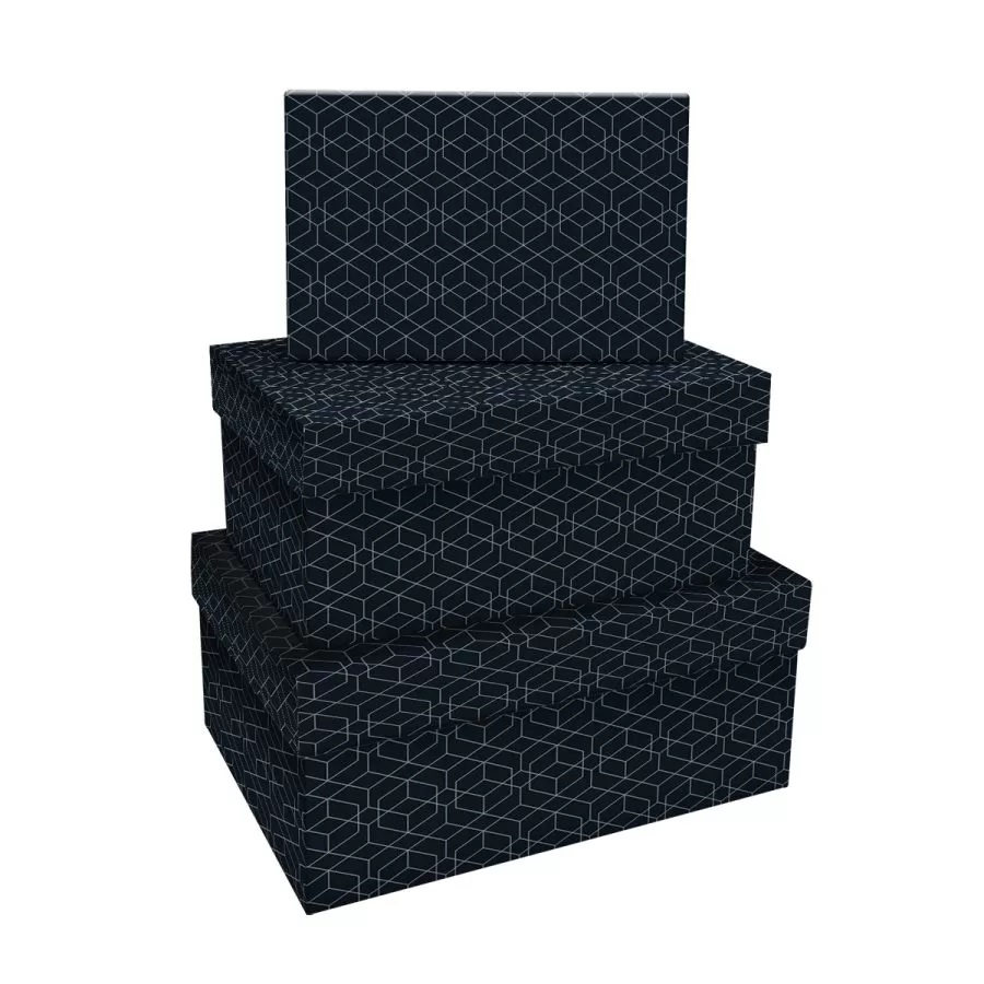 

Набор прямоугольныx коробок 3в1, MESHU Pattern on black, (19x12x7,5-15x10x5см)