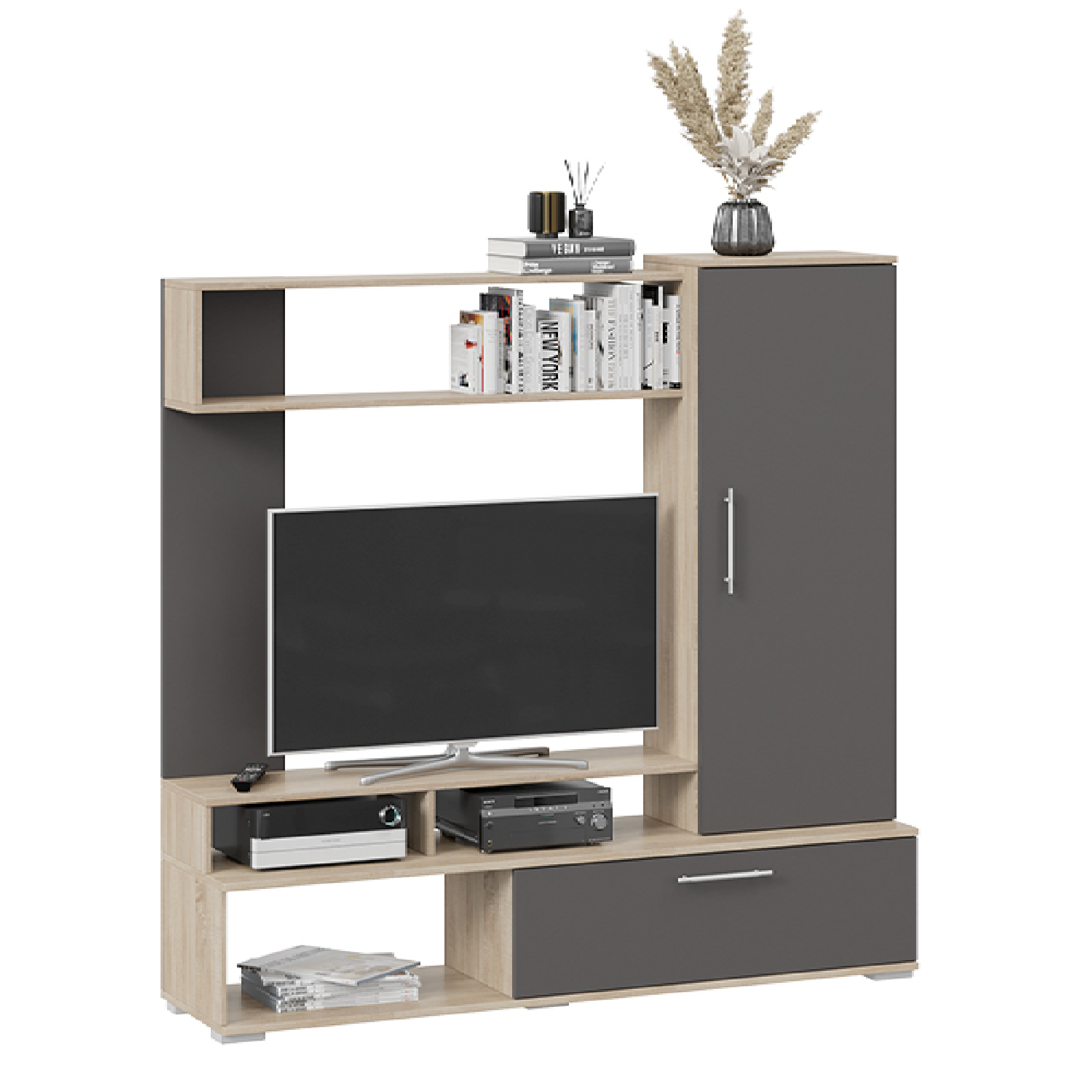 Стенка в гостиную ТриЯ Сиена Дуб Сонома/Графит серый