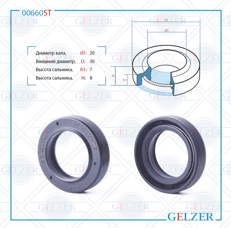 

Сальник рулевой рейки 20*30*7/8 (1PM) GELZER 00660ST