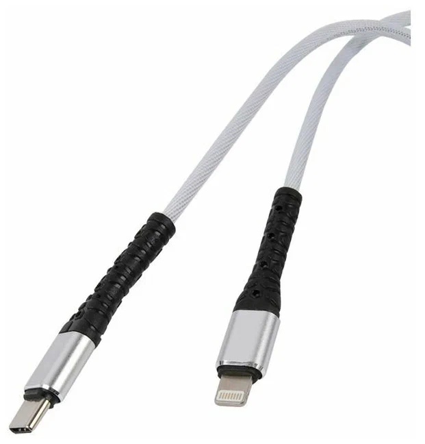 Дата-кабель mObility Type-C - Lightning, 3А, тканевая оплетка, белый УТ000024628