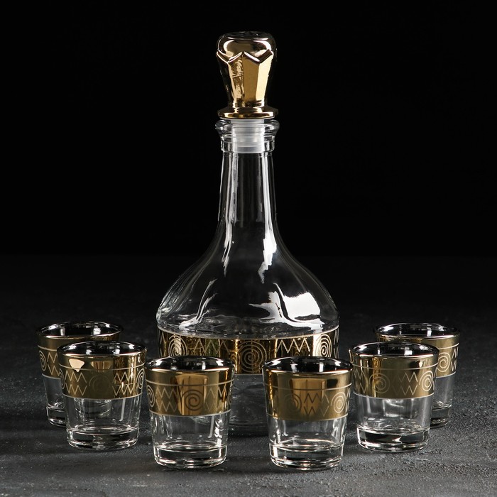 фото Набор питьевой «египет», 7 предметов: графин-штоф 500 мл, стопка 50 мл, 6 шт, цвет золотой gidglass