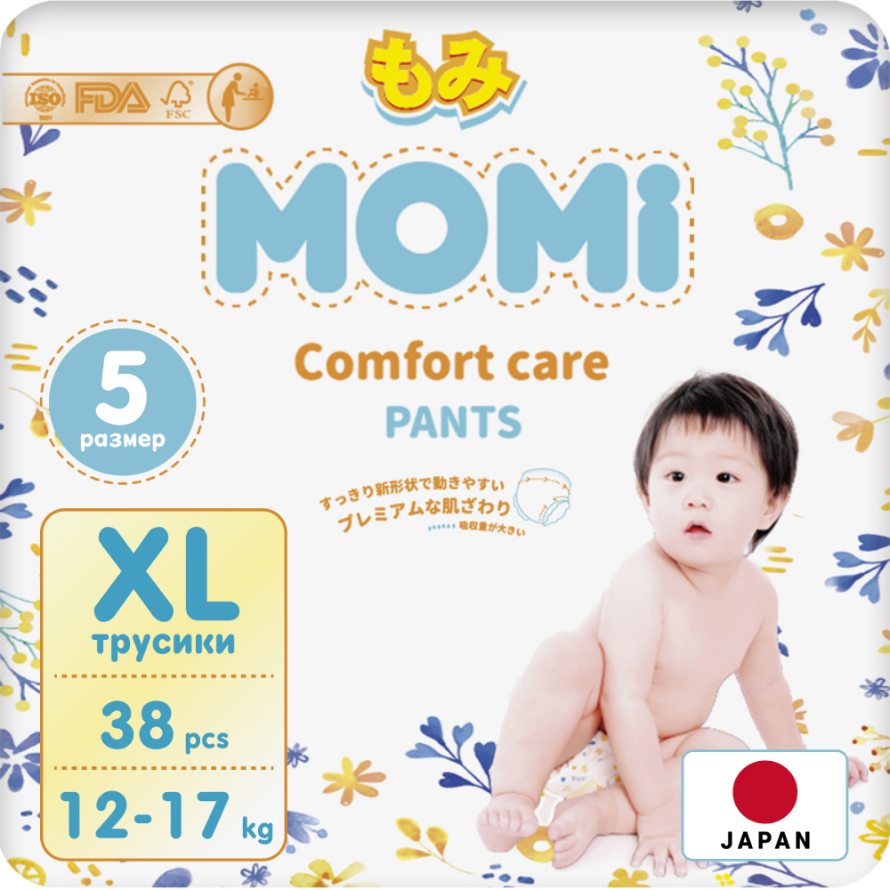 фото Подгузники-трусики детские momi 12-17 кг размер 5 xl 38шт comfort care