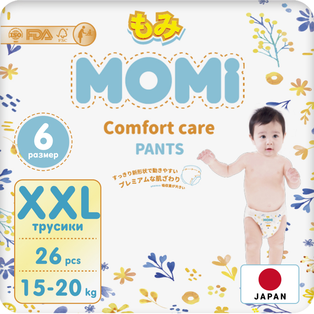 фото Подгузники-трусики детские momi 15-20 кг размер 6 xxl 26шт comfort care