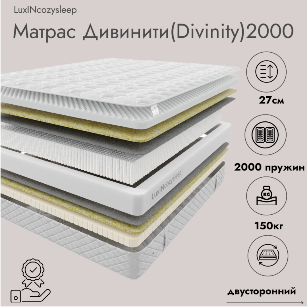 

Матрас LuxINcozysleep Перфект Дивинити 2000 120х200, Белый, Дивинити 2000