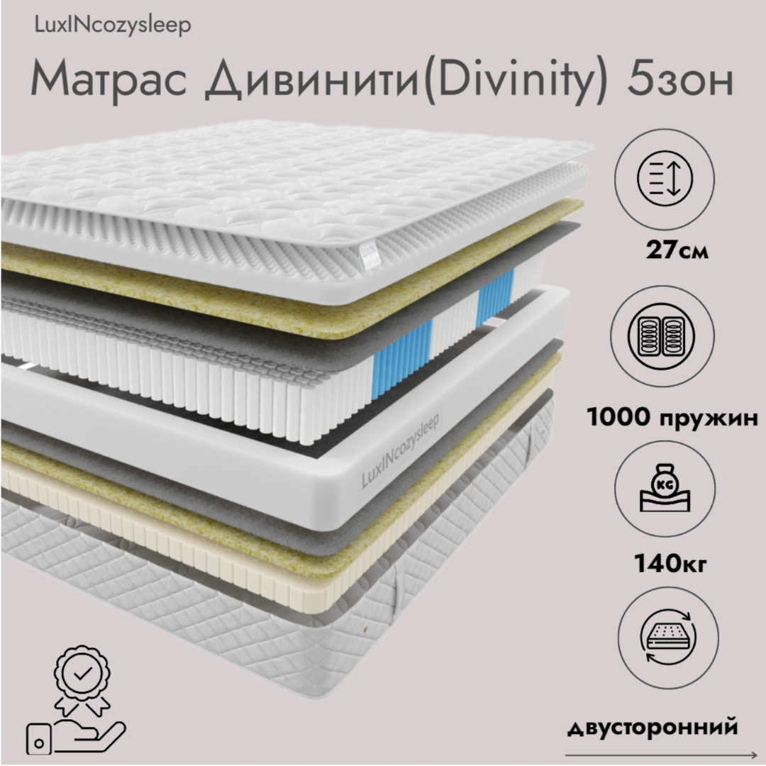 

Матрас LuxINcozysleep Перфект Дивинити зоны 120х200, Белый, Дивинити зоны
