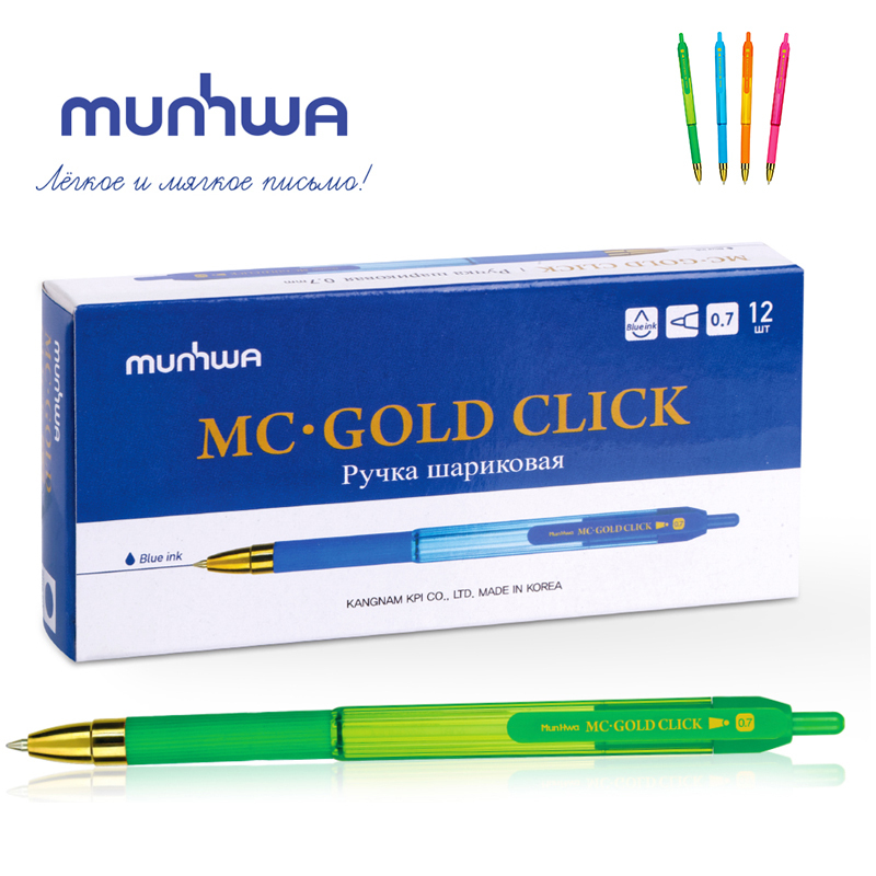 

Ручка шариковая автоматическая MunHwa MC Gold Click синяя, 0,7 мм, грип ассорти 12 штук