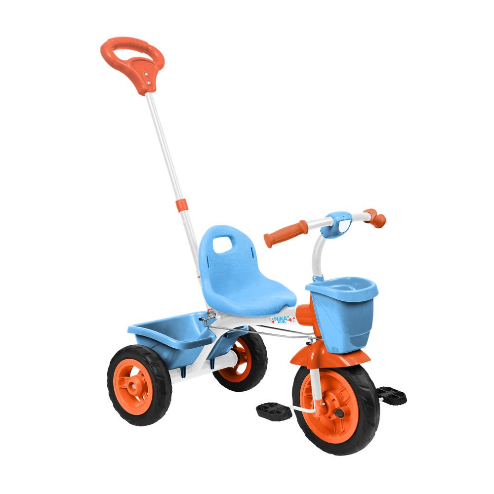Детский велосипед Nika со съемной родительской ручкой kids ВДН2, голубой, оранжевый стул кресло 46х46х77 см премиум 3 серое камни и кленовые листья ткань водоотталкивающая с сумкой чехлом со спинкой 100 кг nika псп3 4