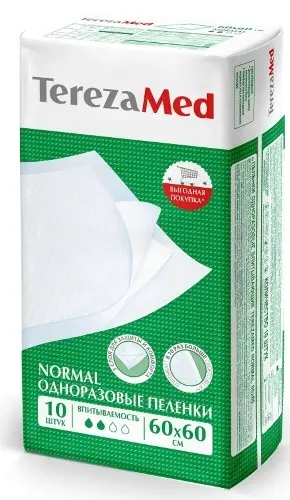 Пеленки одноразовые TerezaMed Normal, 60x60 см, 10 шт.