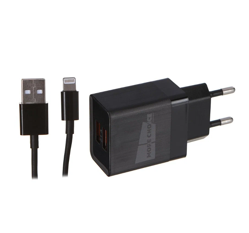 Сетевое зарядное устройство More choice 2USB 2.1A для Lightning 8-pin NC24i (Black)