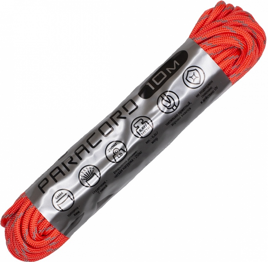 

Паракорд 550 Cord 10м световозвращающий (neon orange), Оранжевый