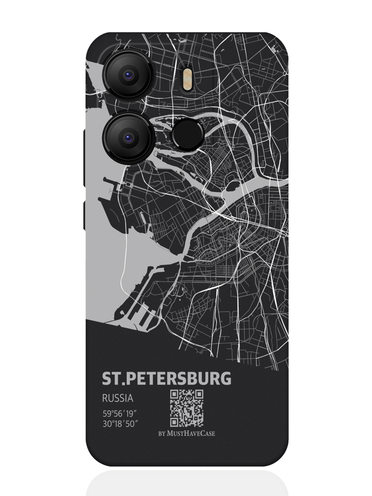 

Чехол для Tecno Pop 7 Карта Санкт-Петербурга черный, Серый;черный