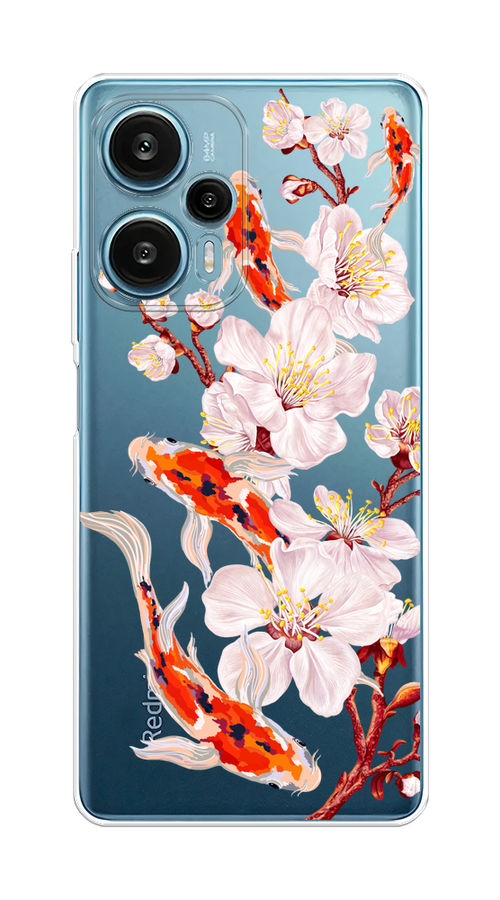 

Чехол на Xiaomi Redmi Note 12 Turbo/Poco F5 "Карпы и сакура", Оранжевый;розовый;бежевый;прозрачный, 318450-1