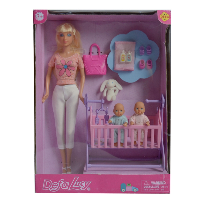 Набор кукол Defa Lucy Мамочка близняшек 3 шт, 29 и 8 см, кроватка, аксесс