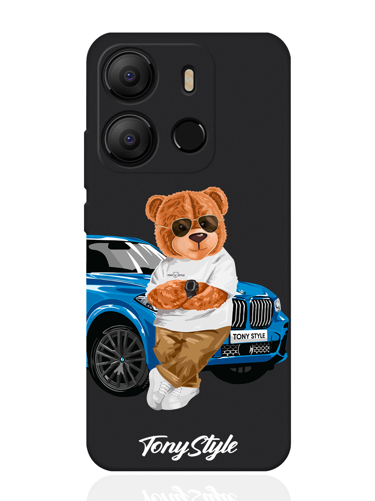 

Чехол для Tecno Pop 7 Tony Style с машиной черный, Голубой;коричневый;белый
