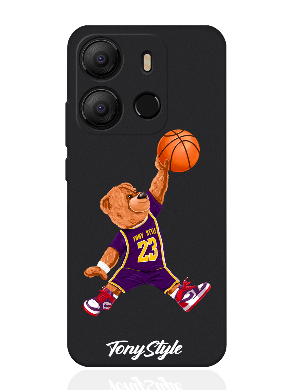 

Чехол для Tecno Pop 7 Tony Style баскетболист с мячом черный, Фиолетовый;коричневый;желтый;оранжевый