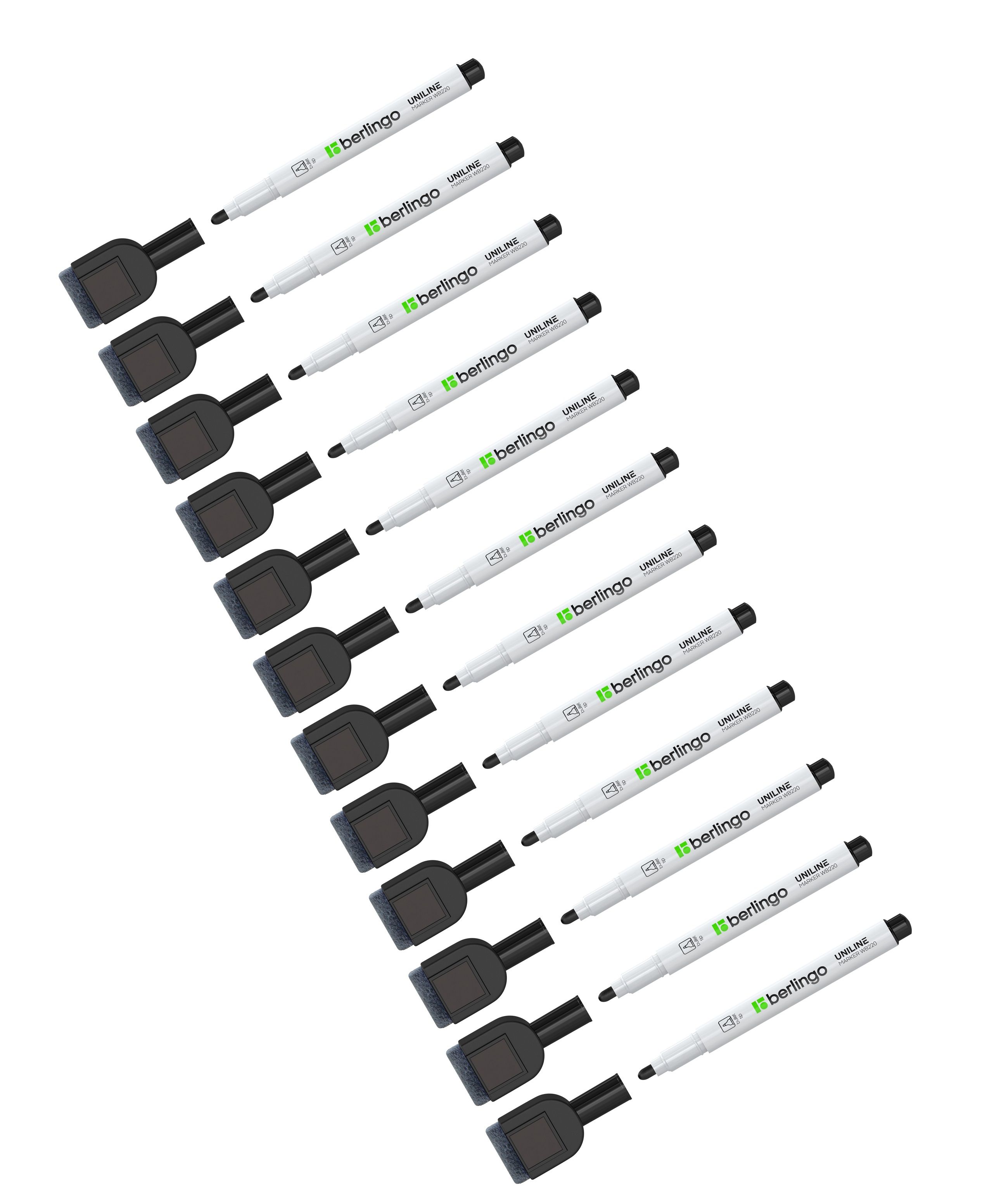 

12 шт Маркер для белых досок на магните Berlingo Uniline WB220, пулевидный, 2 мм, Черный