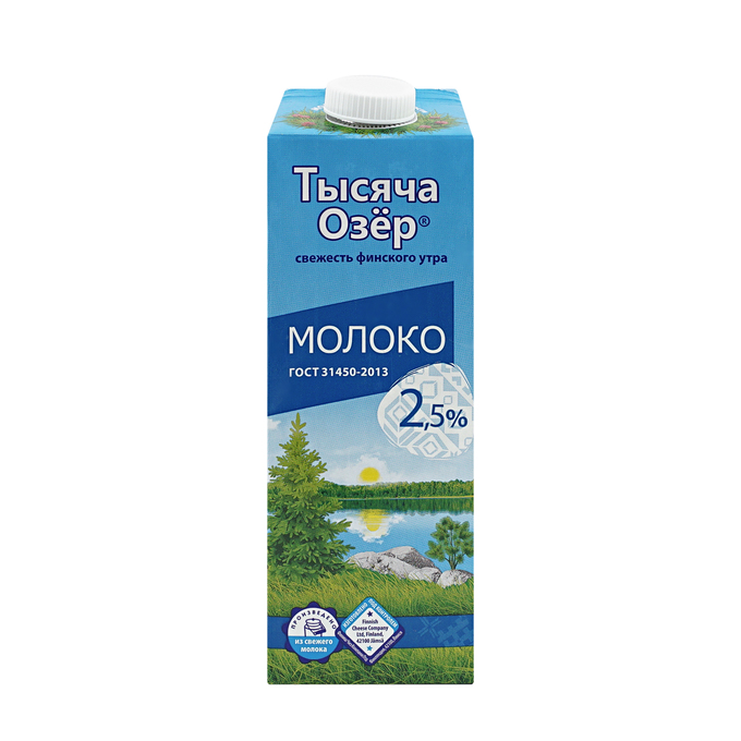 

Молоко 2,5% пастеризованное 750 мл Тысяча Озер