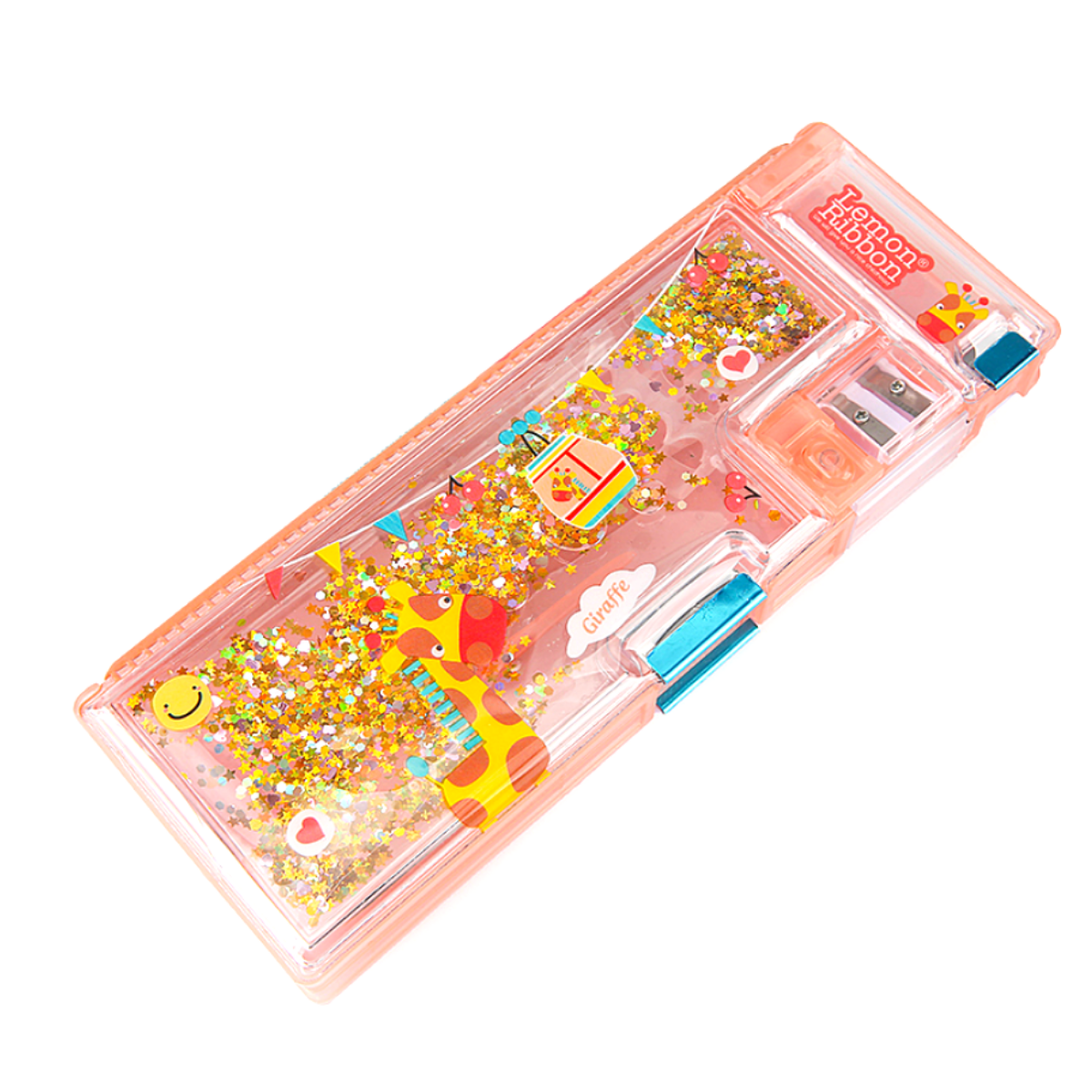 

Пенал школьный Lemon Ribbon детский двухсторонний с кнопками, точилкой Sparkles оранжевый, Жираф