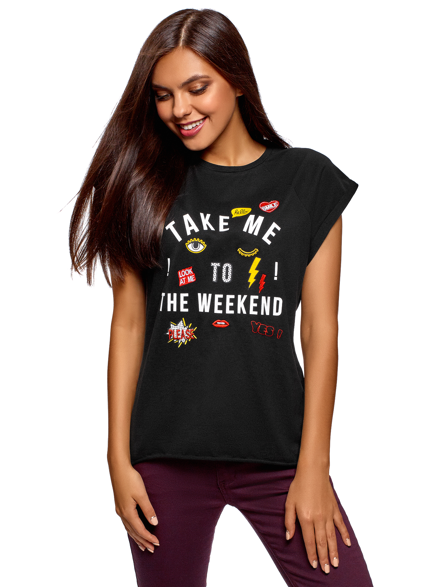 

Футболка женская oodji 14707001-34 черная M, 14707001-34