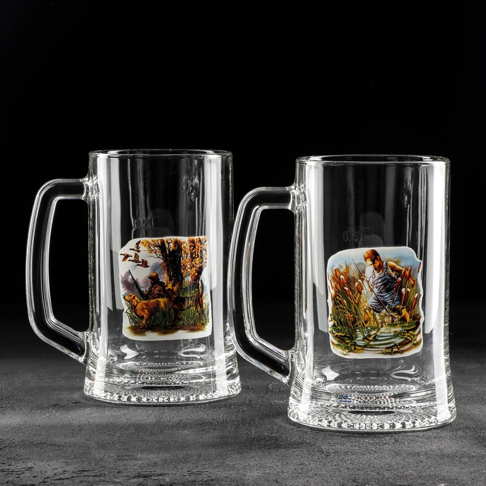 фото Набор кружек для пива «охота-рыбалка», 500 мл, 2 шт, рисунок микс gidglass