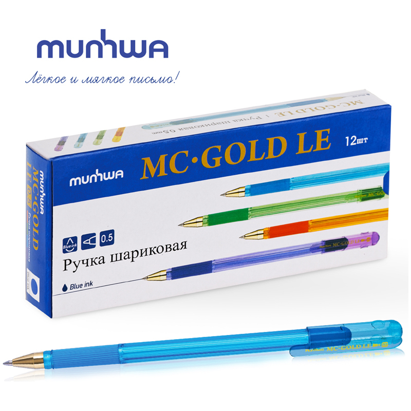 

Ручка шариковая MunHwa MC Gold LE синяя, 0,5 мм, грип, корпус ассорти 12 штук