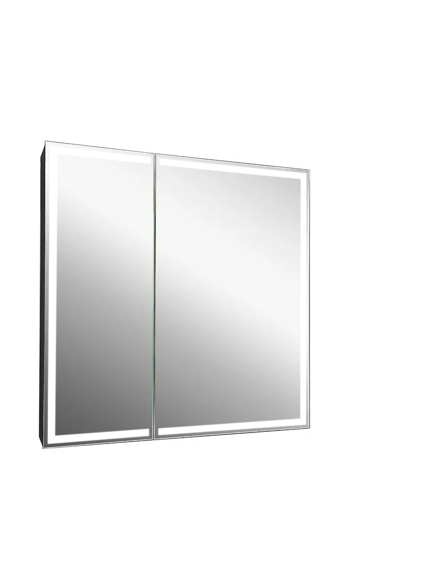 фото Зеркальный шкаф bau elite 80х80 black edition soft touch, led, сенсор, розетка, черный bauedge