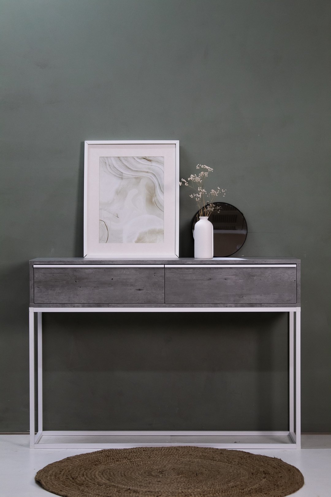 Тумба с ящиками под телевизор Лофт НАЙДИ белый лдсп-серый 1150x30x80