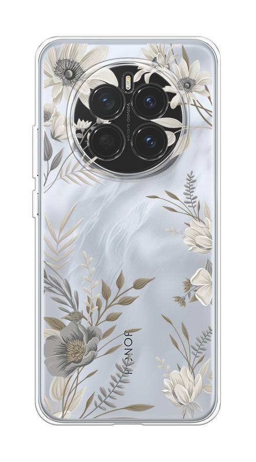

Чехол на Honor Magic 7 "Цветы сепия", Серый;прозрачный;зеленый;белый, 6125550-1
