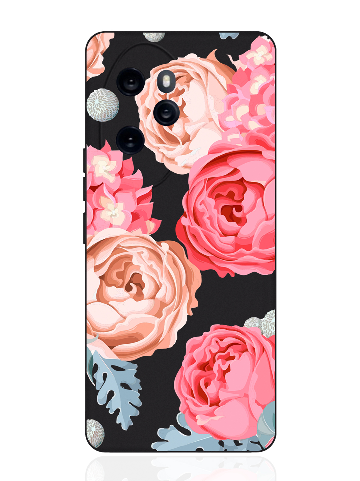 

Чехол для смартфона Honor 100 Pro черный силиконовый Пионы, Черный;розовый, Honor
