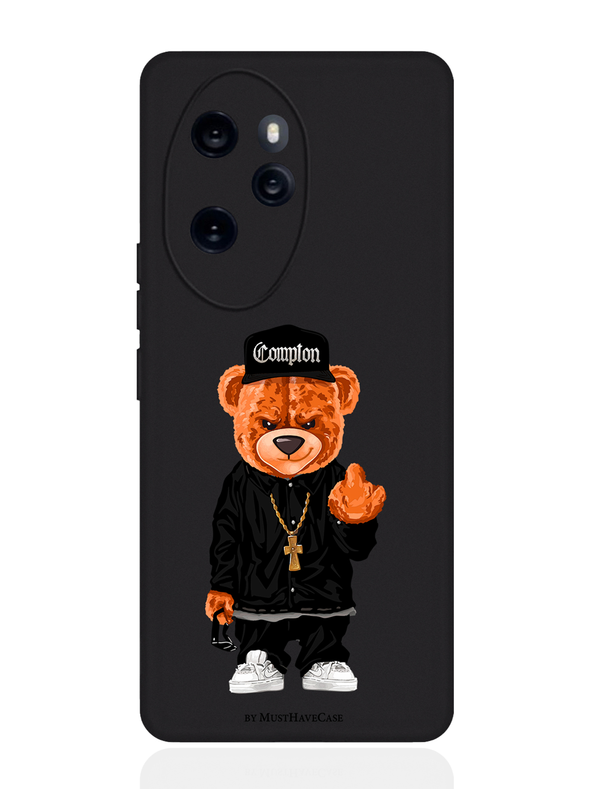 

Чехол для смартфона Honor 100 Pro черный силиконовый Мишка Compton, Черный;золотистый