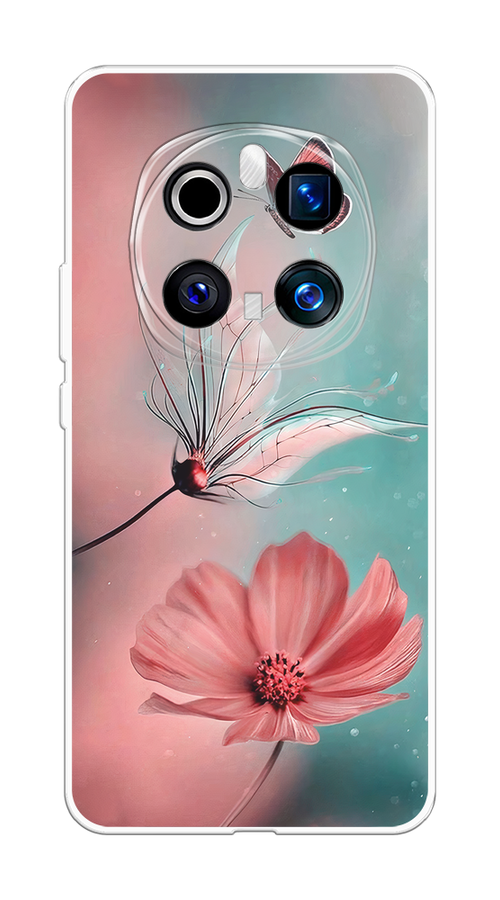 

Чехол на Honor Magic 7 Pro "Бабочка и цветок", Голубой;розовый, 6125650-1