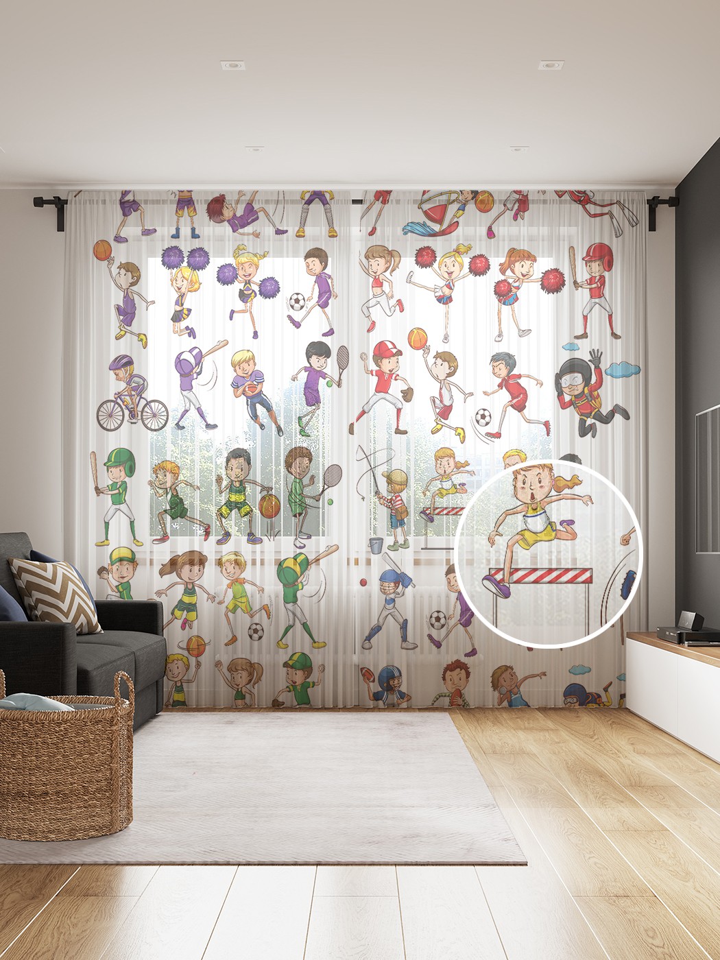 

Фототюль JoyArty "Спортивные трюки", 145x265см (2 полотна со шторной лентой + 50 крючков), Спортивные трюки