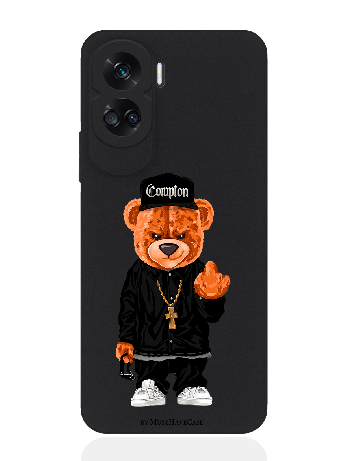 

Чехол для смартфона Honor 90 Lite черный силиконовый Мишка Compton, Коричневый;черный;белый, Honor