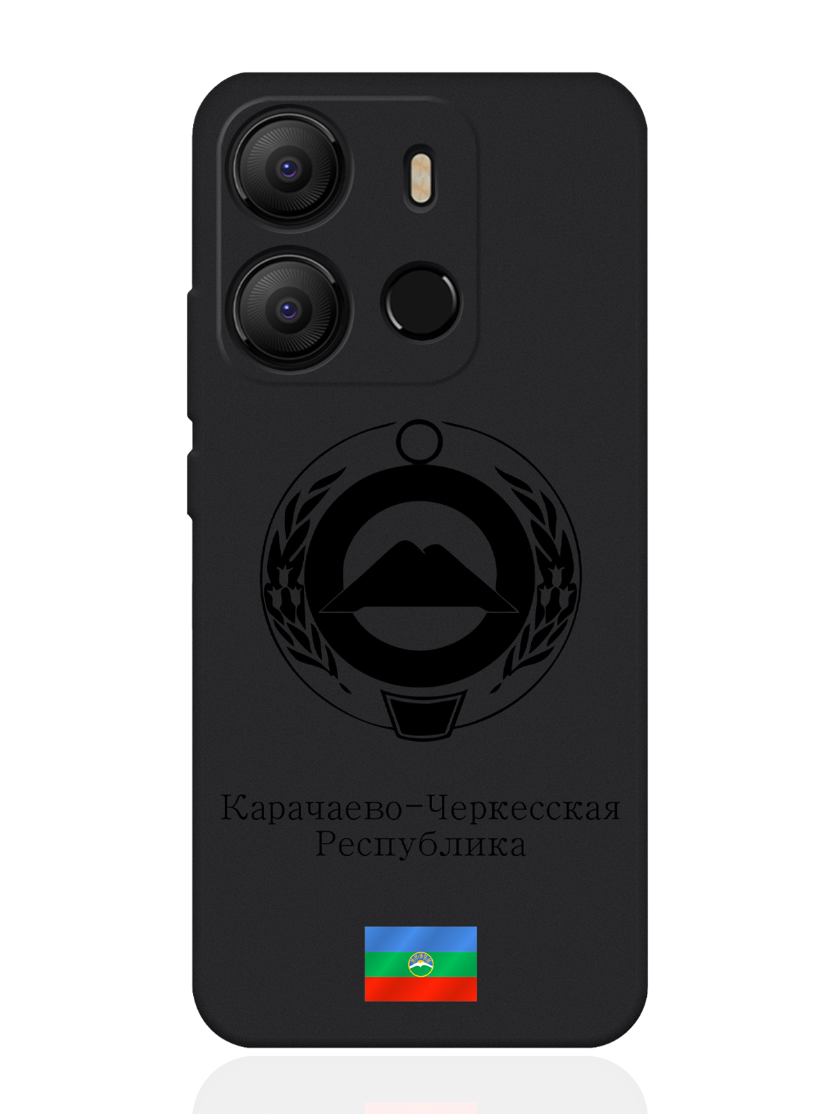 

Чехол для Tecno Pop 7 Черный лаковый Герб Карачаево-Черкесской Республики черный