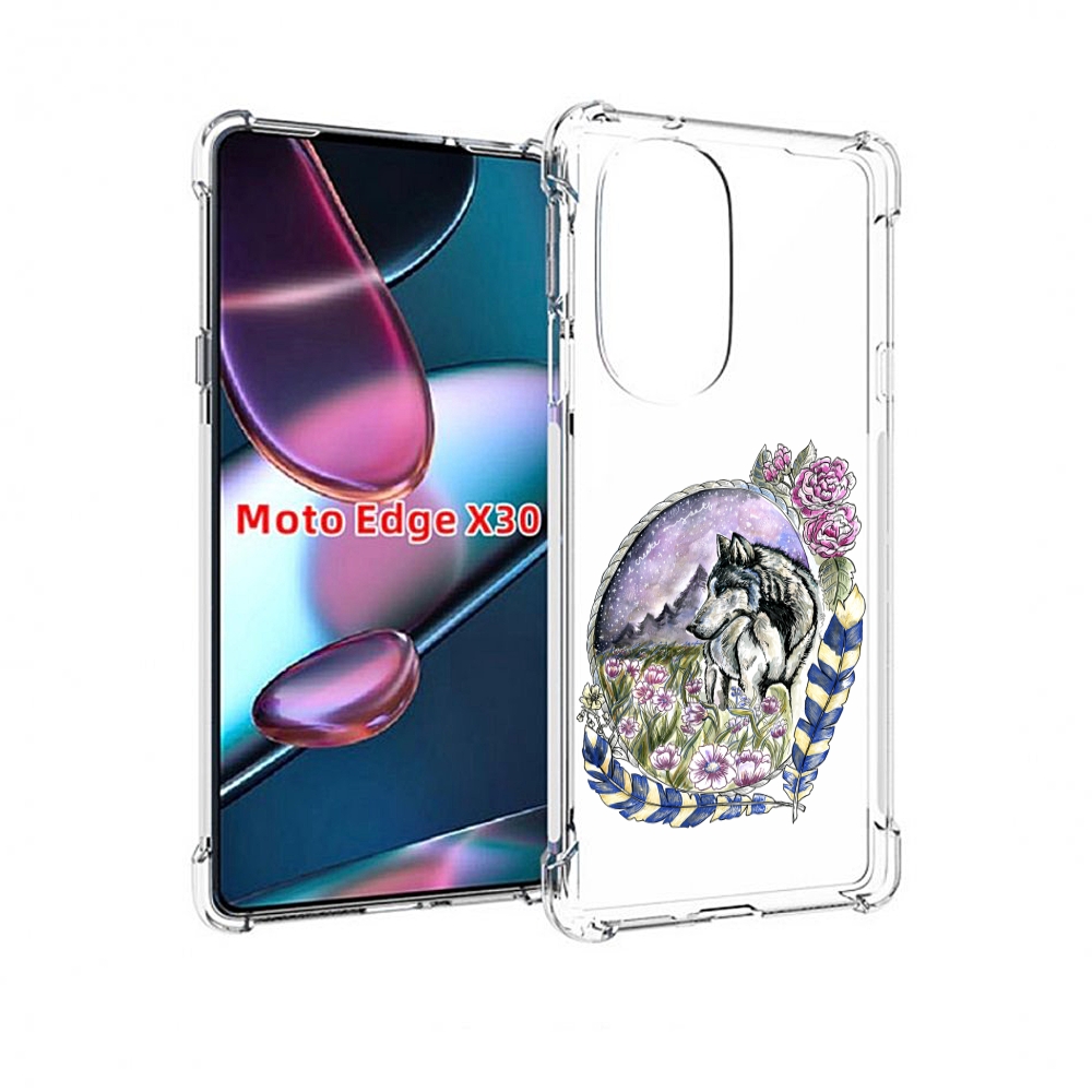 

Чехол MyPads нарисованный волк в цветах с перьями для Motorola Moto Edge X30, Прозрачный, Tocco