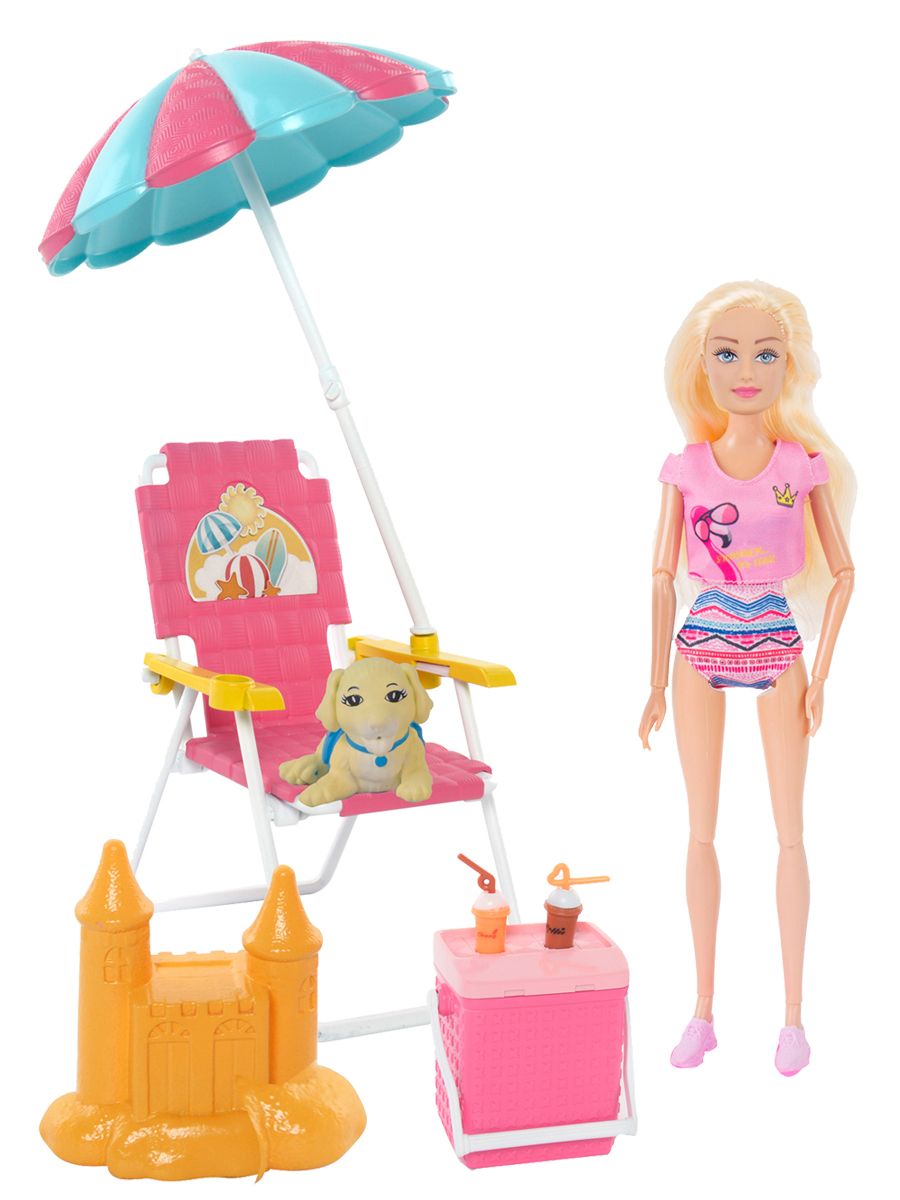 Игровой набор Defa Lucy Пикник на пляже 29 см, кресло, корзинка, аксесс кресло для куклы melobo белое с вишенками в пакете
