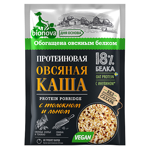 Каша протеиновая Bionova Овсяная с толокном и льном, 40 г х 4 шт