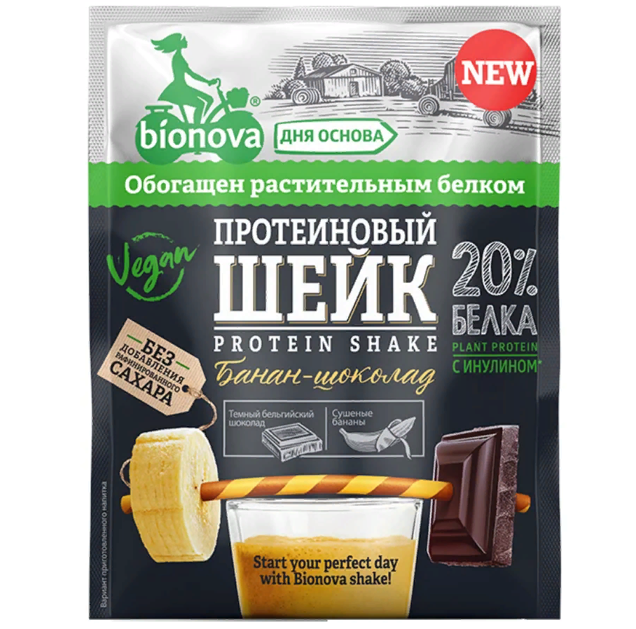 Bionova, Шейк протеиновый с бананом и шоколадом, 25 г, (4шт.)
