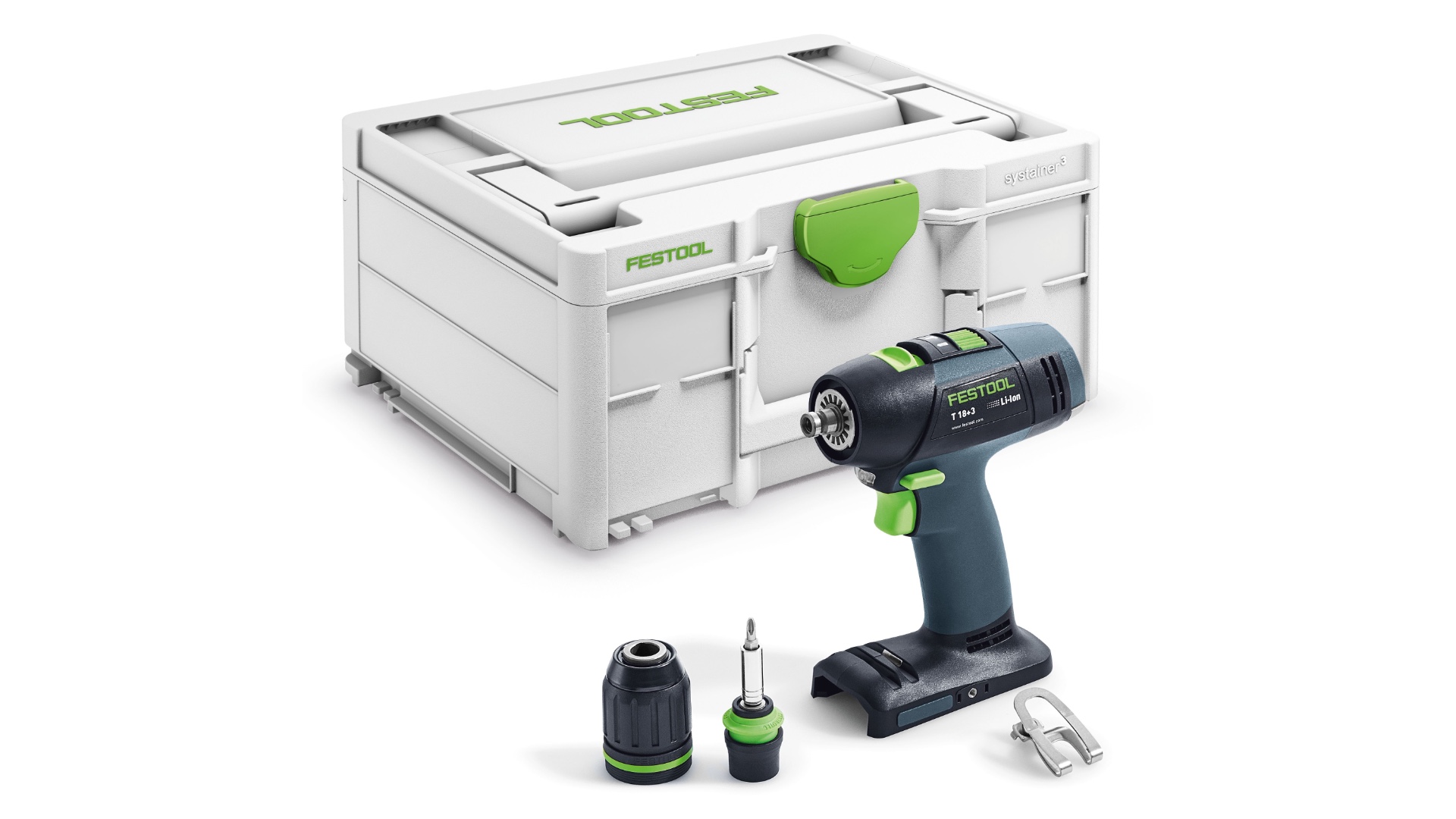 Аккумуляторная безударная дрель-шуруповерт Festool T 18+3 Li-Basic 576448 аккумуляторная дрель шуруповёрт festool quadrive tdc 18 4 i basic 575601