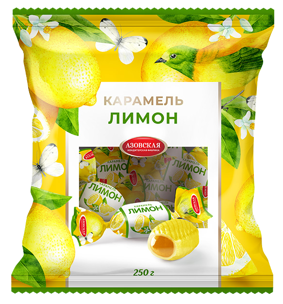Карамель Азовская КФ Лимон с фруктовой начинкой, 250 г