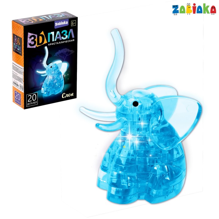 фото Пазл 3d кристаллический «слон», 20 деталей, цвета микс забияка