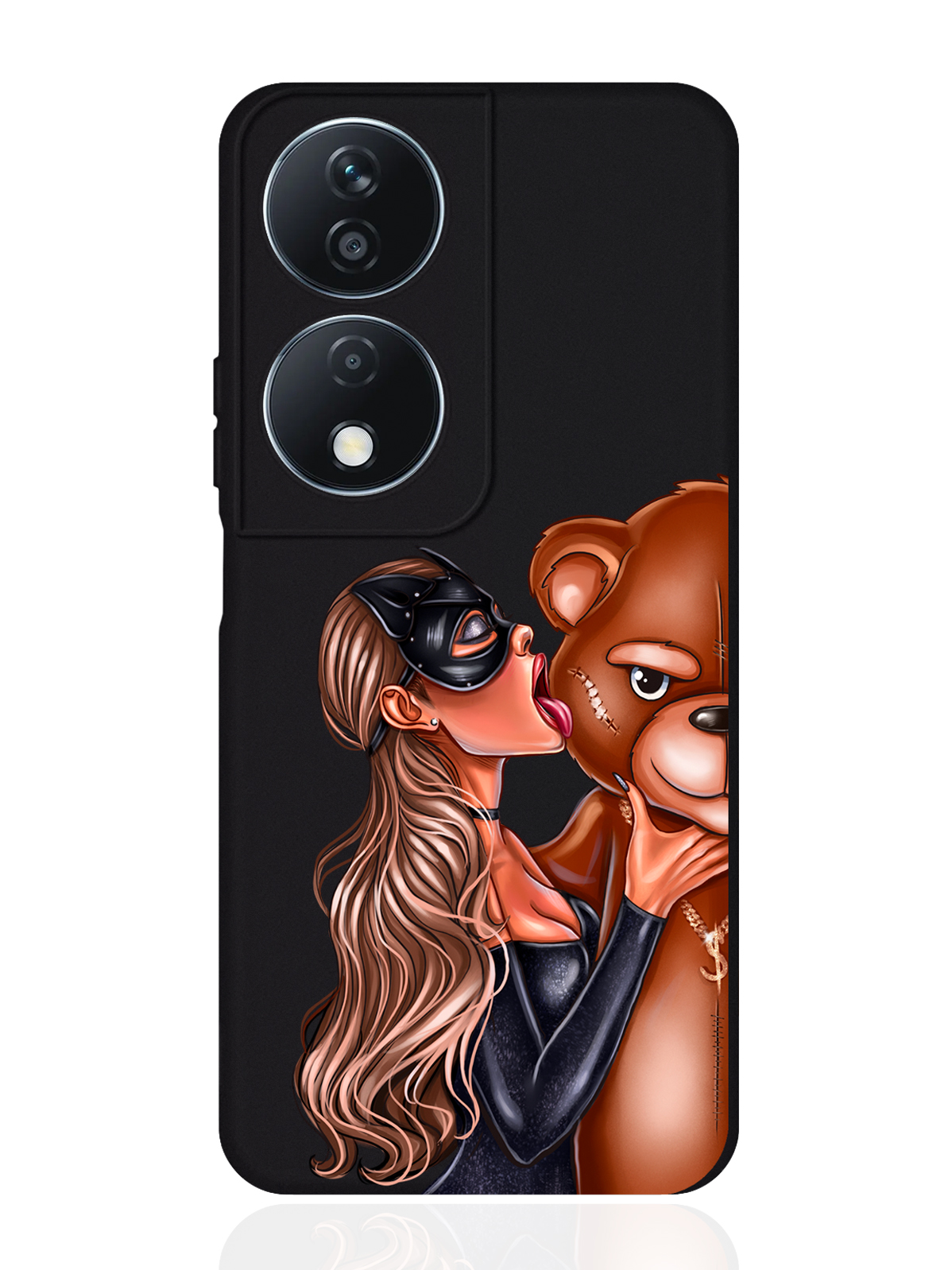 

Чехол для смартфона Honor X7b черный силиконовый Кошечка и мишка, Черный;коричневый, Honor